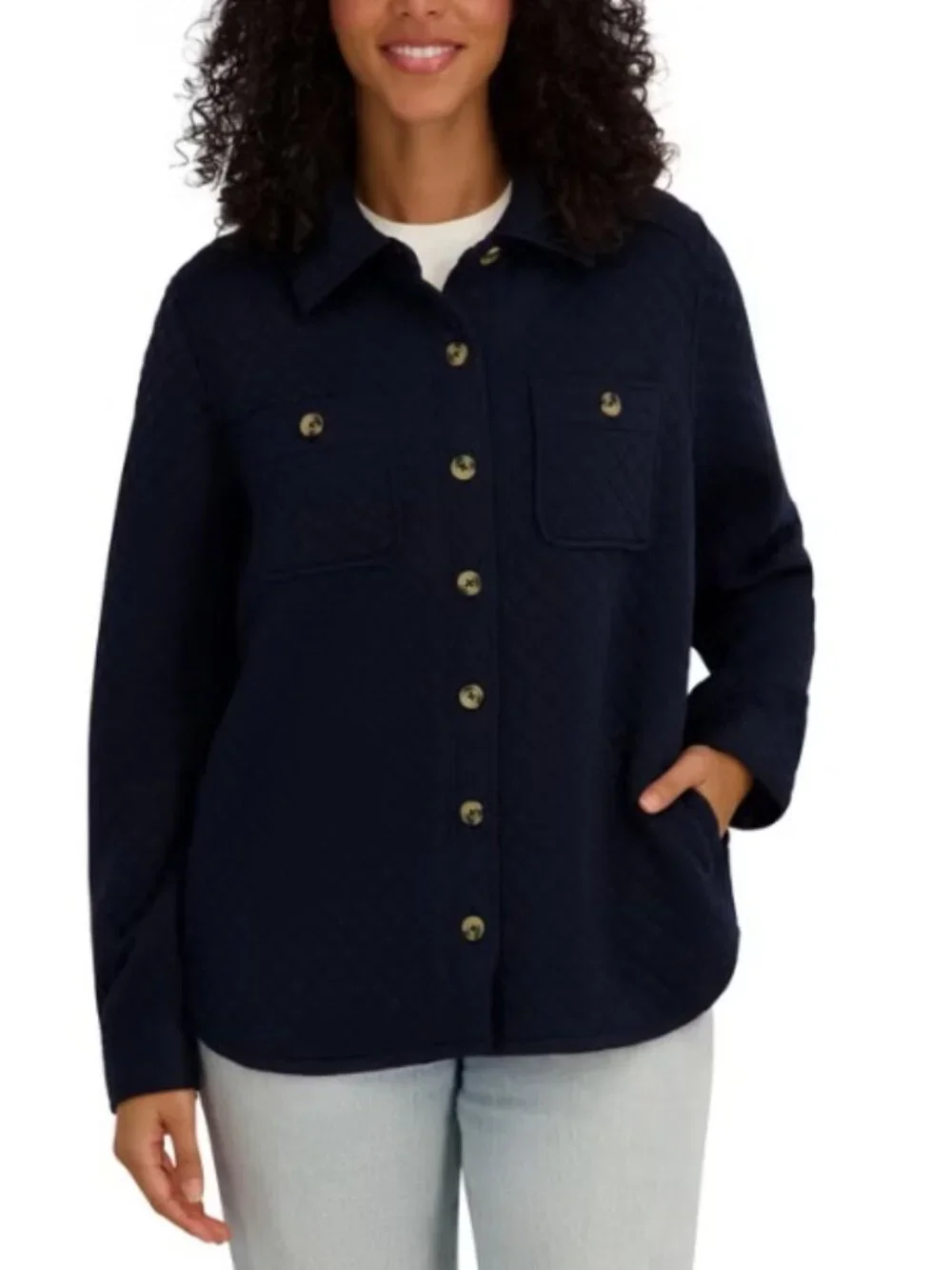 NWT SAGE Women's Quilted Shirt Jacket, Navy
